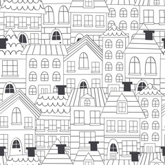 coloring seamless pattern with houses - vector illustration, eps