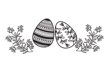 easter eggs with flowers and leafs isolated icon