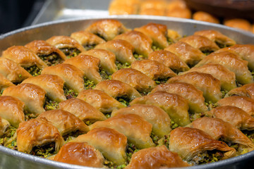 Baklava with pistachio, Turkish traditional dessert. Oriental sweets