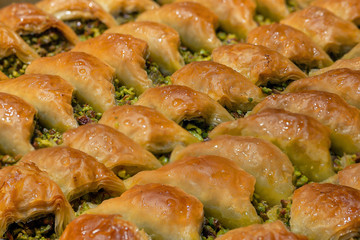 Baklava with pistachio, Turkish traditional dessert. Oriental sweets