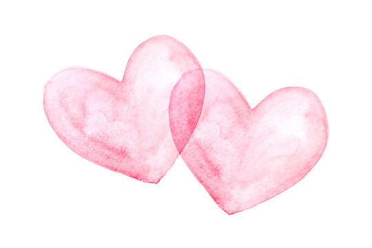 Red heart is placed on a white background, watercolor.