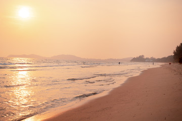 Beautiful cloudscape over the sea, The people are on the beach
