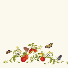 Cream pattern with tomatoe and plant.