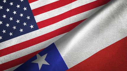 United States and Chile two flags textile cloth, fabric texture