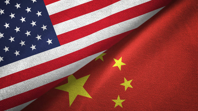 United States and China two flags textile cloth, fabric texture
