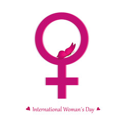 8th march international womans day pink female symbol with butterfly vector illustration EPS10