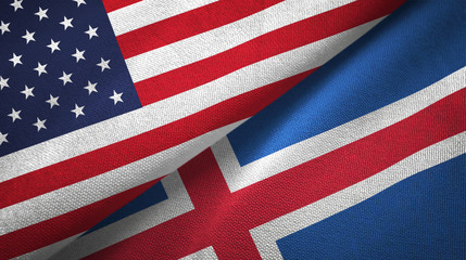 United States and Iceland two flags textile cloth, fabric texture