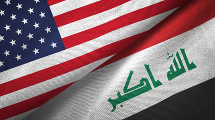 United States and Iraq two flags textile cloth