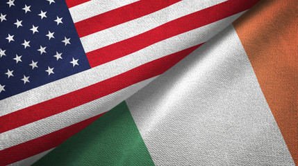 United States and Ireland two flags textile cloth, fabric texture