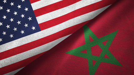 Obraz premium United States and Morocco two flags textile cloth, fabric texture