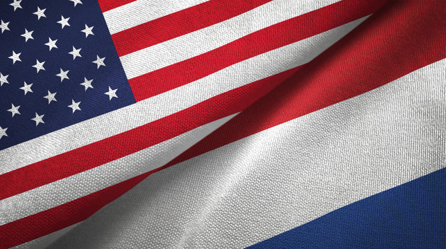 United States and Netherlands two flags textile cloth, fabric texture