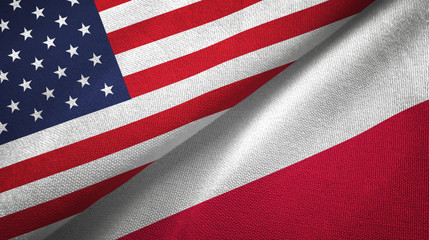 United States and Poland two flags textile cloth, fabric texture
