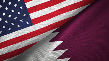 United States and Qatar two flags textile cloth, fabric texture