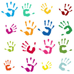 Bunte Hand Abdrücke als Symbol für Gemeinschaft