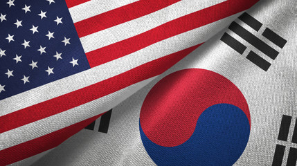 United States and South Korea two flags textile cloth, fabric texture