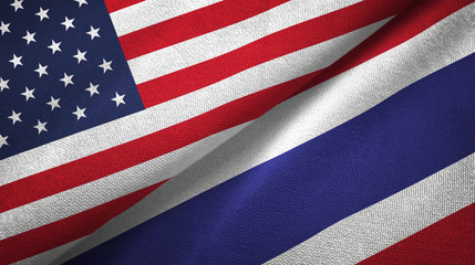 United States and Thailand two flags textile cloth, fabric texture