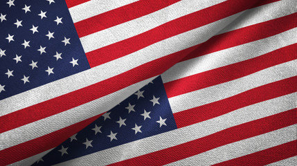 United States and United States two flags textile cloth, fabric texture