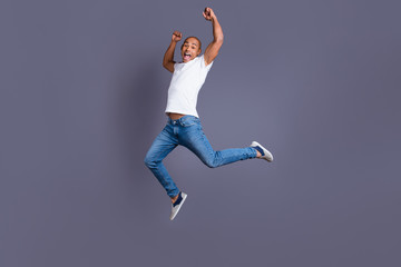 Full length body size portrait of his he nice handsome attractive muscular strong cheerful cheery...