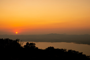 Beautiful sunset at mountain view and long river