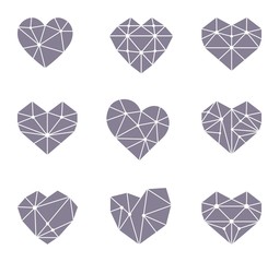 Set of polygonal heart symbols. Vector icons