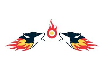two fire wolf logo concept icon