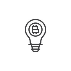 Lightbulb with bitcoin line icon. linear style sign for mobile concept and web design. Electric Light Bulb Lamp with Bitcoin currency outline vector icon. Symbol, logo illustration. Pixel perfect 