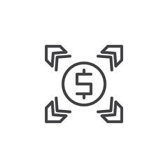 Dollar transfer arrows line icon. linear style sign for mobile concept and web design. Dollar money exchange outline vector icon. Symbol, logo illustration. Pixel perfect vector graphics