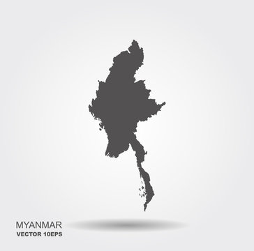Vector map Myanmar. Flat vector icon with shadow