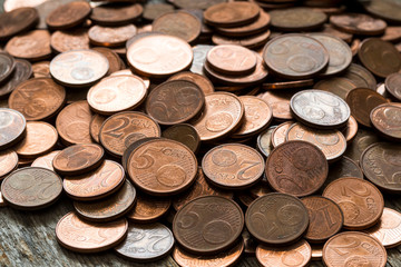 Close up euro cent coins