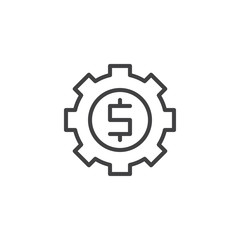 Gear with dollar line icon. linear style sign for mobile concept and web design. Money options outline vector icon. Symbol, logo illustration. Pixel perfect vector graphics