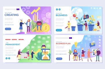 Business solutions, planning and strategy, startup, time management vector illustration. Set of web page design templates. Mobile website development design.
