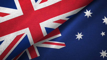 United Kingdom and Australia two flags textile cloth, fabric texture © Aleks Taurus