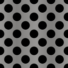 Silver perforated metal seamless background. Steampunk style. Metallic grunge texture. Brass latticed pattern. Techno vector pattern.