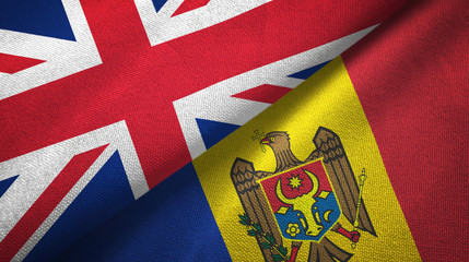 United Kingdom and Moldova two flags textile cloth, fabric texture