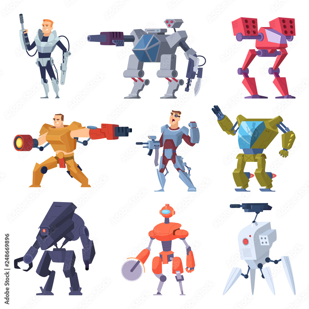 Aufkleber combat robots. armor transformers android protective electronic soldier future weapon vector charact