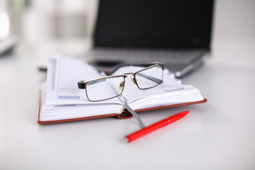 Workspace desktop, documents on the office table