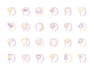 Obraz premium Head mind icon. Smart idea and creative thinking innovative solutions learning mindfulness vector symbols. Illustration of innovative and thinking process