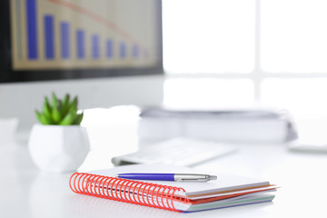 Workspace desktop, documents on the office table