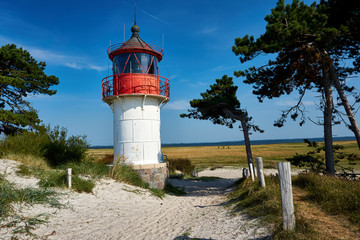 postcard lighthouse on isle of Hiddensee in summer