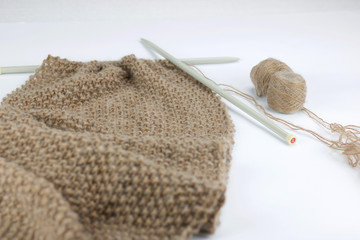 soft focus on a knitting scarf