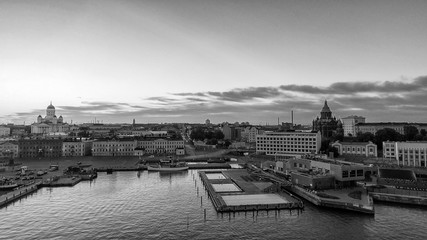 Fototapeta na wymiar Sunset panoramic aerial view of Helsinki skyline from city port, Finland