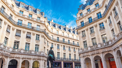 Paris, ancient buildings, typical narrow facades in the center, place Edouard VII