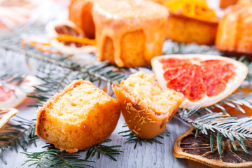 Cupcakes Muffins Orange Baking for a festive table. Christmas background. Concept Orange mood .selective focus.