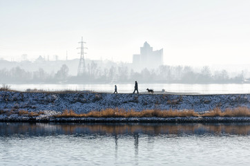 IRKUTSK, RUSSIA - November 8, 2014. Angara River embankment in Irkutsk in sunny day