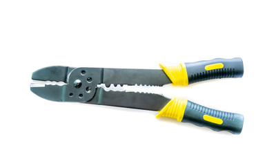 wire crimper electrician tool , wire stripper tool on white background