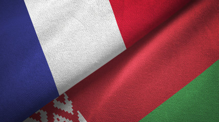 Fototapeta premium France and Belarus two flags textile cloth, fabric texture