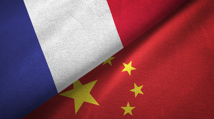 France and China two flags textile cloth, fabric texture