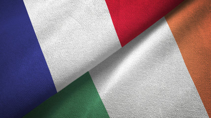 France and Ireland two flags textile cloth, fabric texture