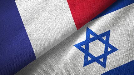 France and Israel two flags textile cloth, fabric texture
