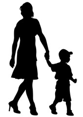 Mature with little child on white background